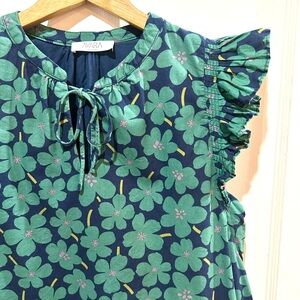 AVARA Teal Floral Ruffle Sleeve Blouse